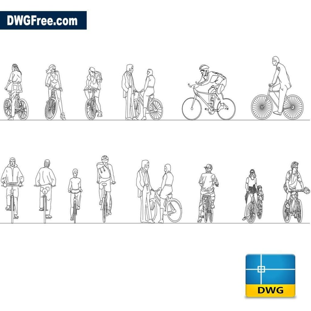 Drawing Block Bikes CAD - People Cyclists Dwg CaD Blocks 1024x1024