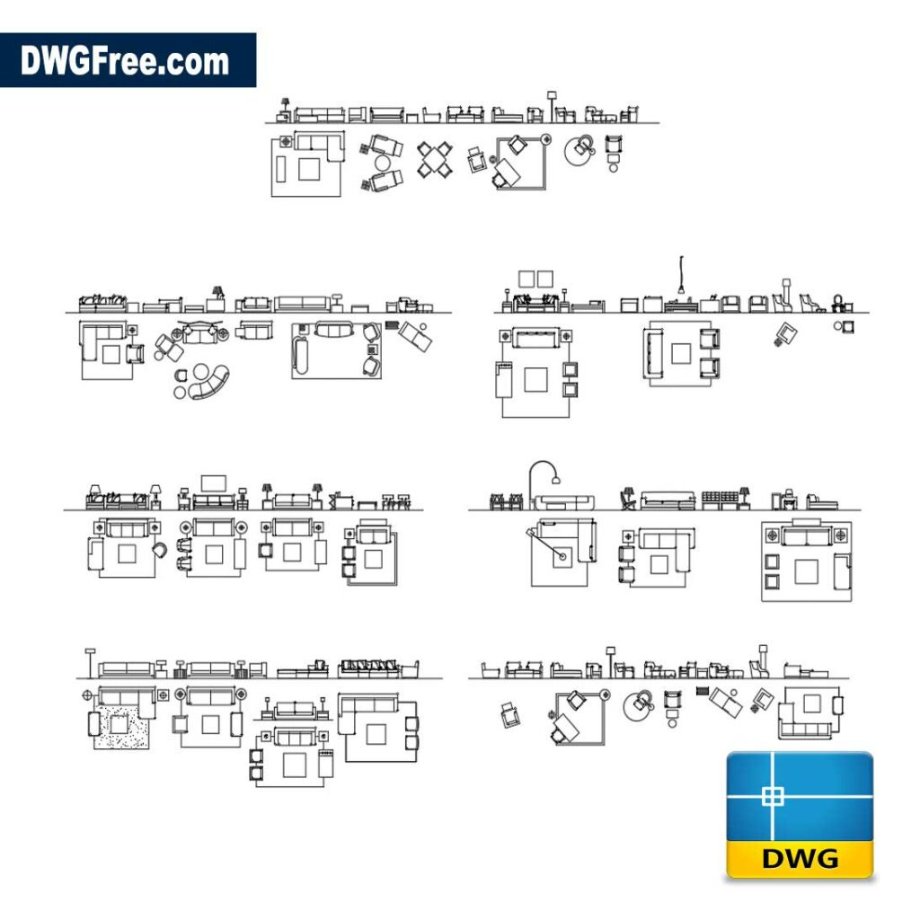 Living rooms in plan DWG AutoCad