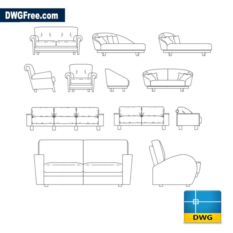 Sofá CAD Block Baixar gratuito de arquivos DWG em Elevation