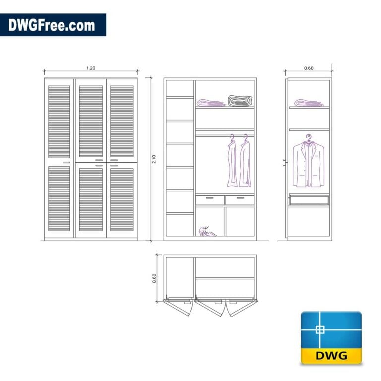 Wardrobes with wooden doors dwg scaled