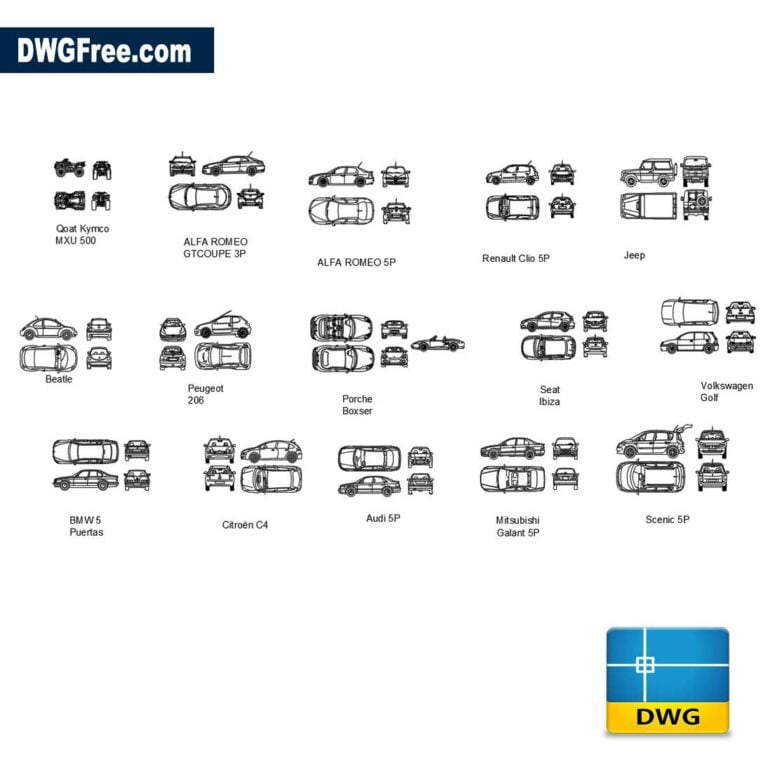 Cars blocks dwg cad scaled