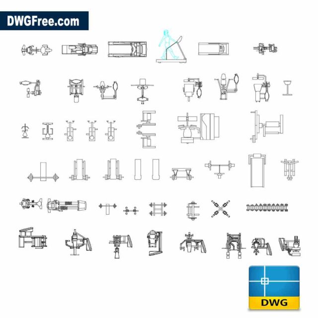 Blocks fitness equipment Drawing. Download in Autocad. DwgFree