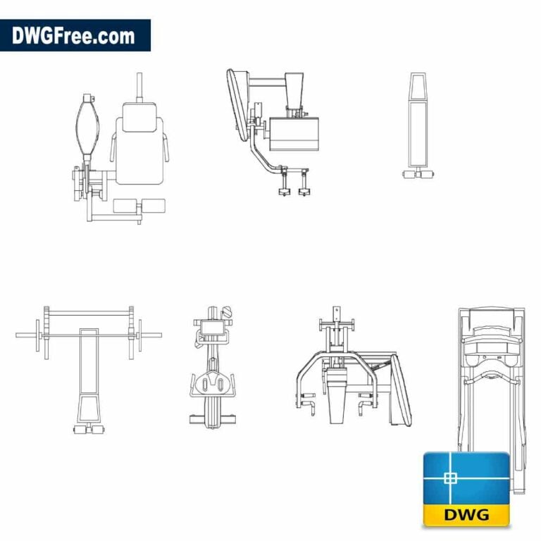 Weight training machines drawing in Autocad dwg scaled