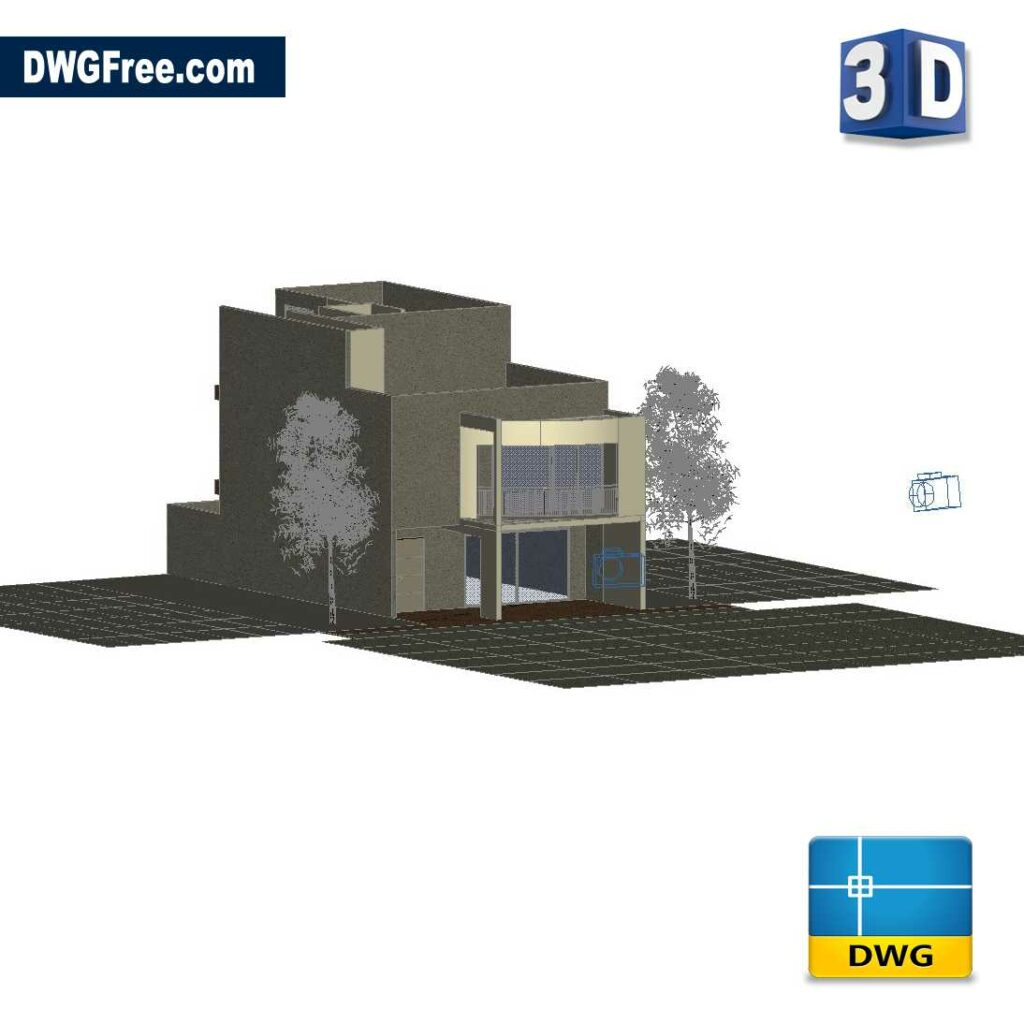 3D House Plans Model Drawing in AutoCAD blocks free.