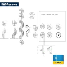 Spiral stair views dwg drawing D scaled