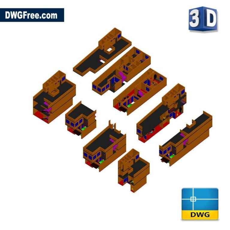 Two story detached house in d dwg drawing CAD scaled