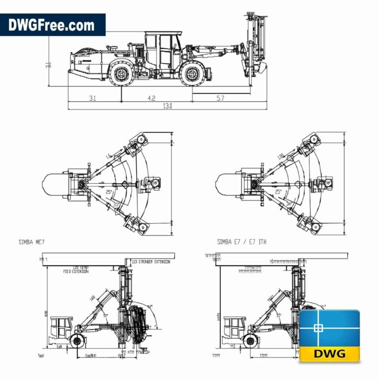 Underground mining equipment DWG CAD Drawing scaled