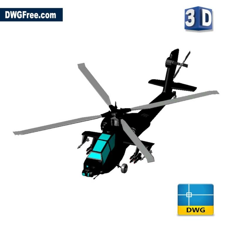 D Helicopter dwg cad blocks scaled