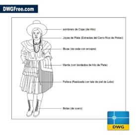 Bolivian girl dwg drawing in CAD scaled