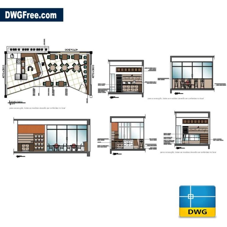 Cafeteria dwg drawing in CAD scaled