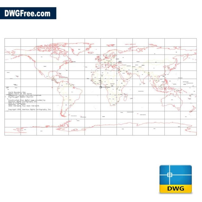World Map 2D DWG drawing in AutoCAD