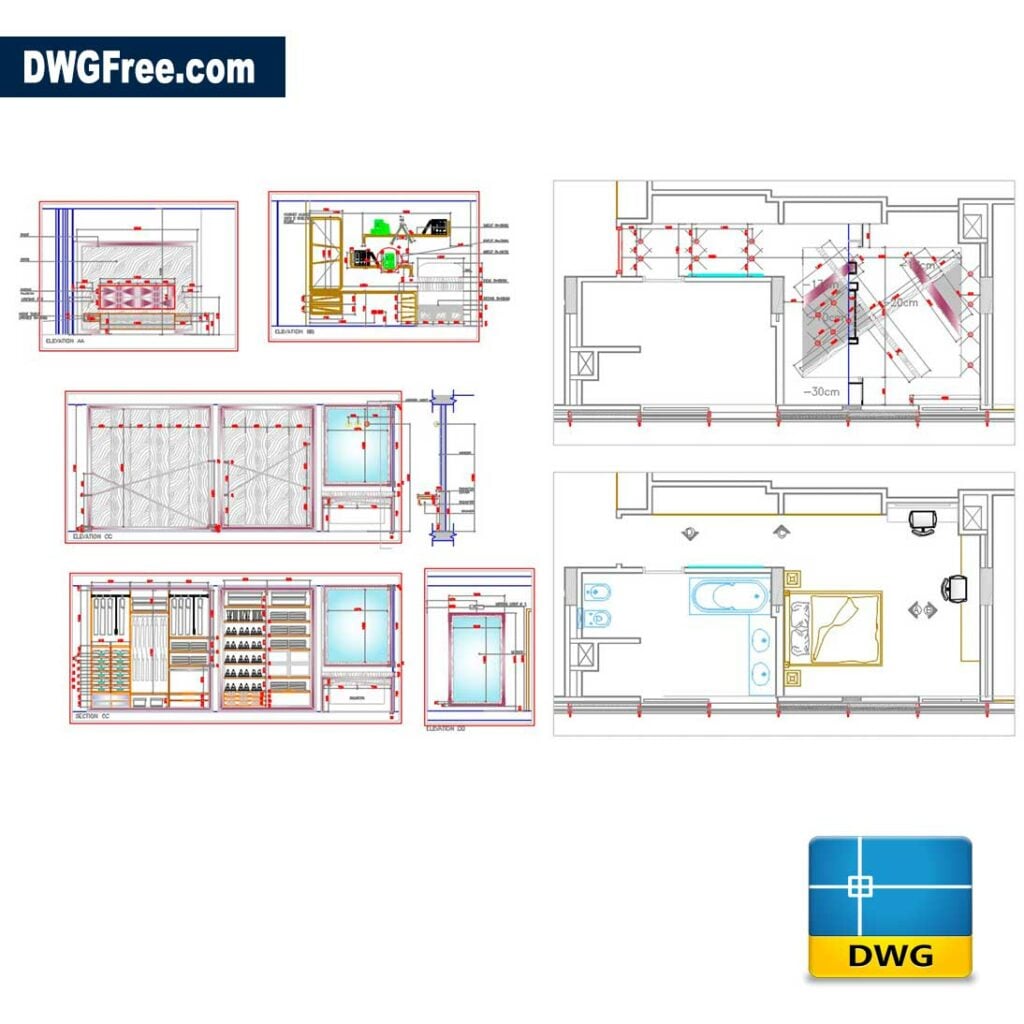 Bedroom Specifications DWG Free [ Drawing 2020 ] in AutoCAD 2D.