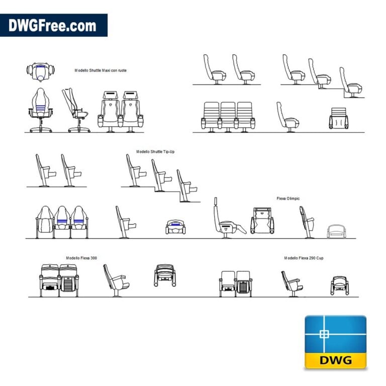Auditorium Armchairs CAD Blocks Drawing