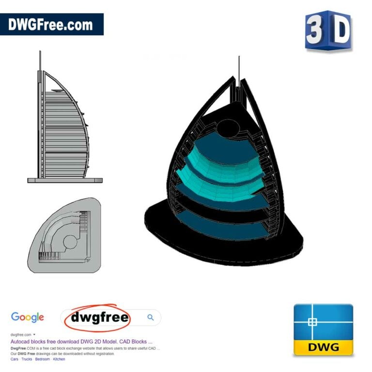 Burj Al Arab D dwg cad blocks in AutoCAD scaled
