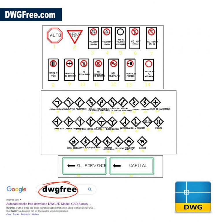 Signals prevention signs Signals prevention signs D CAD dwg