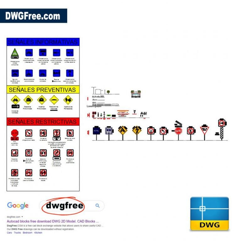 Signs for street design D Drawind free AutoCad