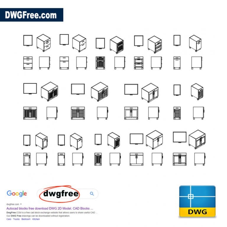 Drawer Cabinet cad blocks in dwg file scaled