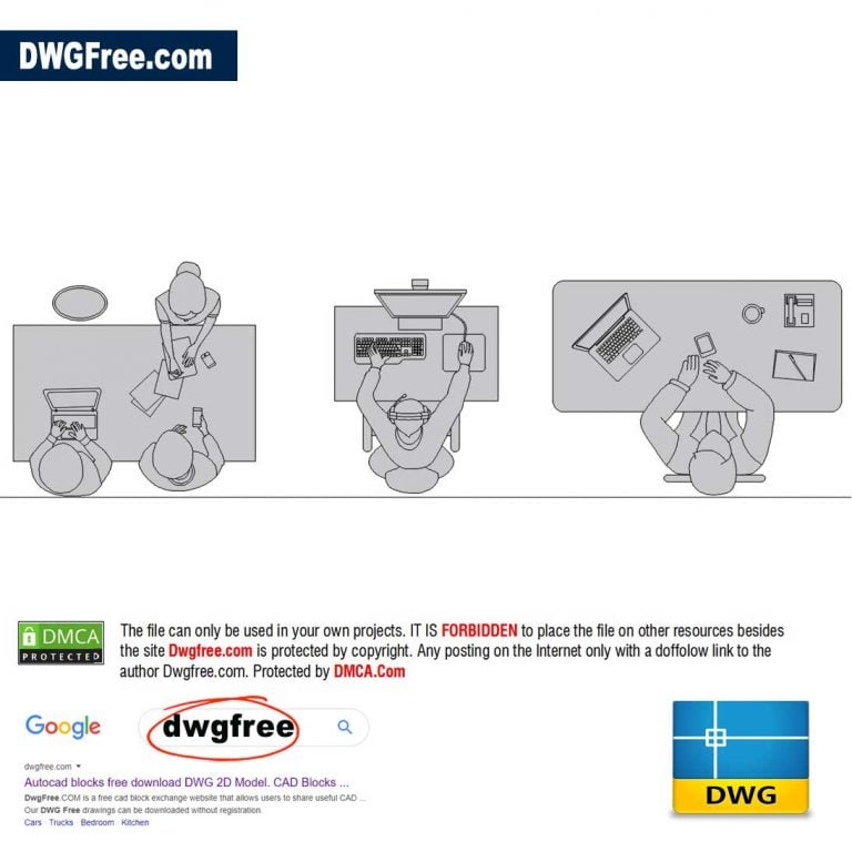 People behind computer top view DWG CAD Block