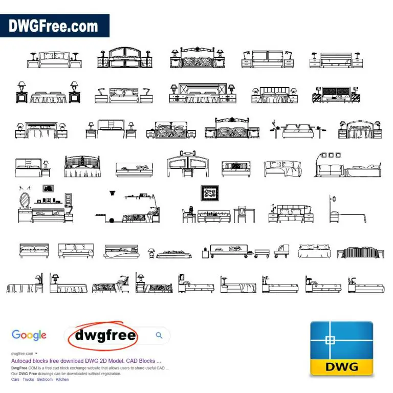 Bed Blocks Side View, Top View | Bedroom Elevation CAD blocks