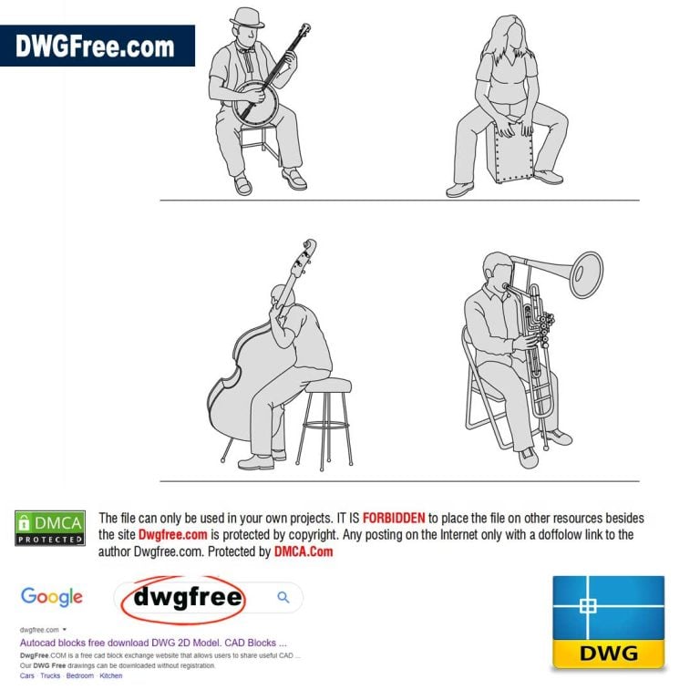 People Playing Instruments DWG in AutoCAD drawing