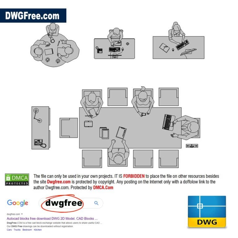 People in Office Top View DWG file in AutoCAD drawing