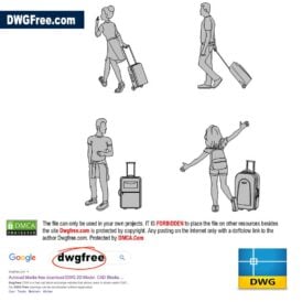 People Walking with Wheeled Bag DWG file in AutoCAD