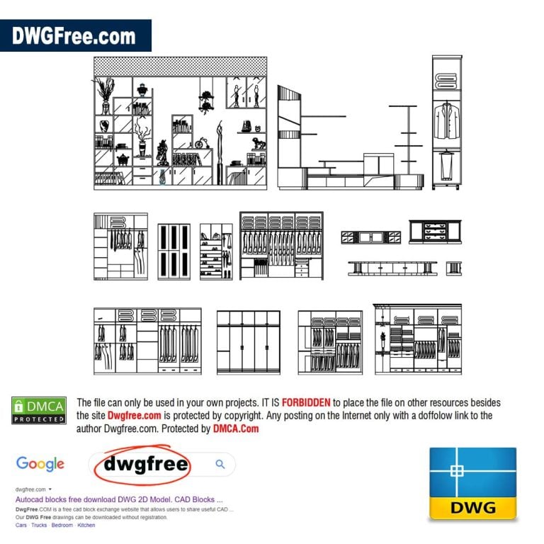 Cabinets and bedside tables in AutoCAD Dwgfree