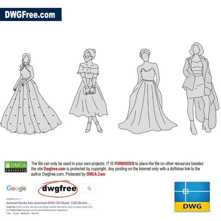 AutoCAD Girls in dresses in DWG