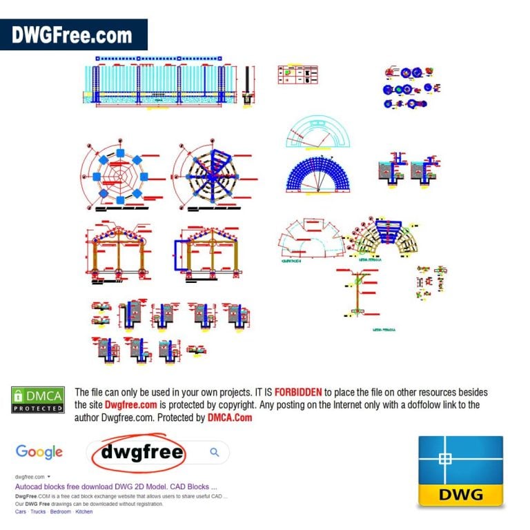 Wooden gazebo with construction details CAD drawing