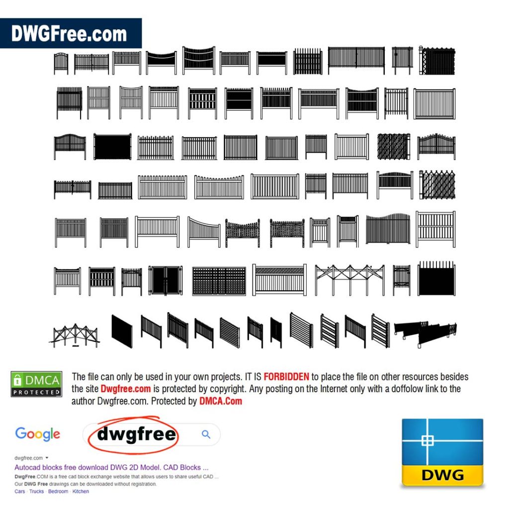 AutoCAD Fence and gate 2D DWG file. Download Free