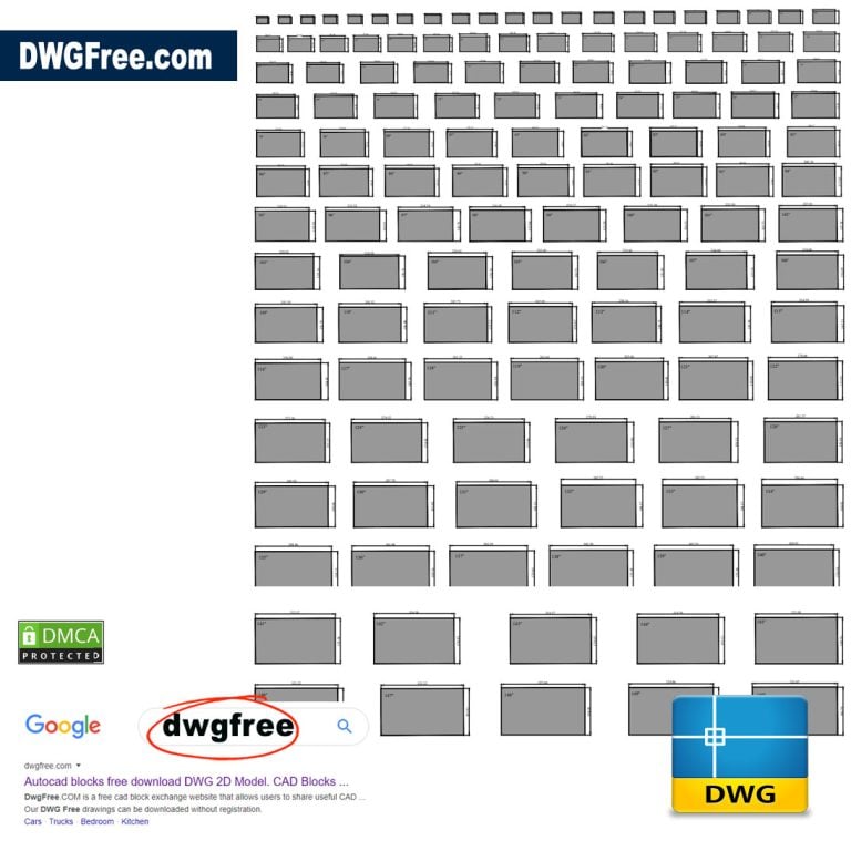 TV screen sizes in format DWG files