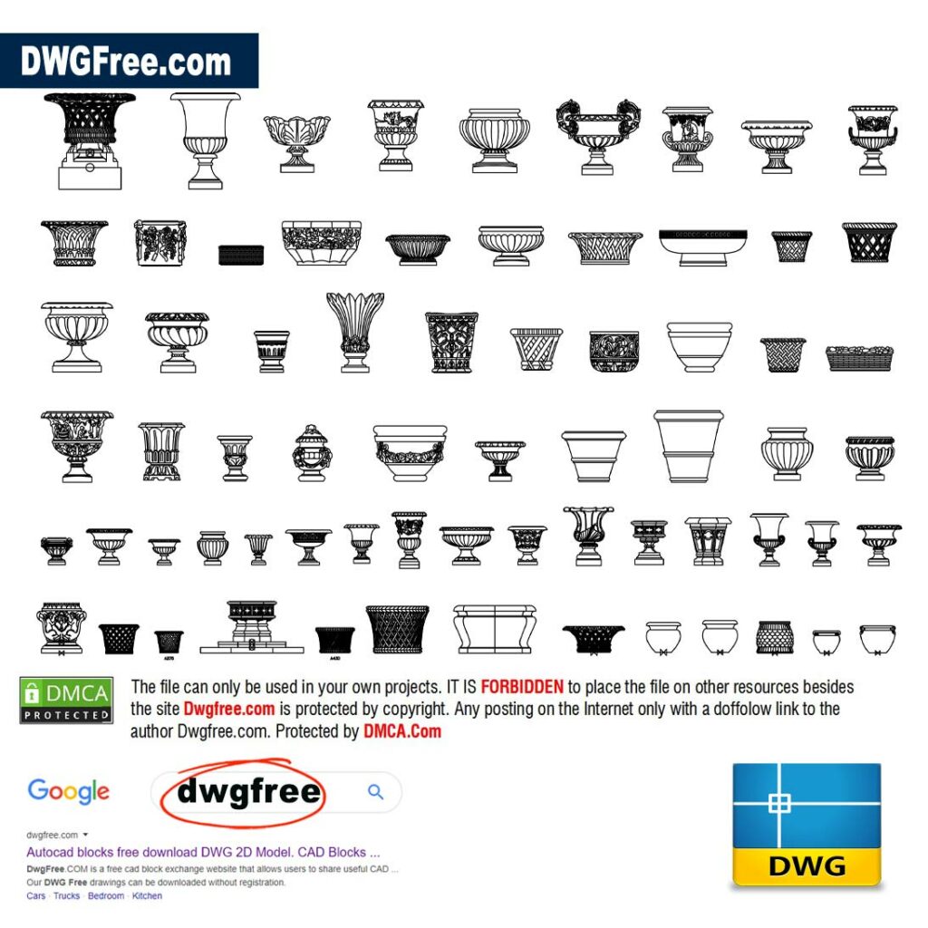 File Urns & vases 2D drawing in DWG format AutoCAD