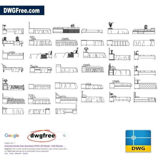 Gallery of bedroom furniture DWG CAD