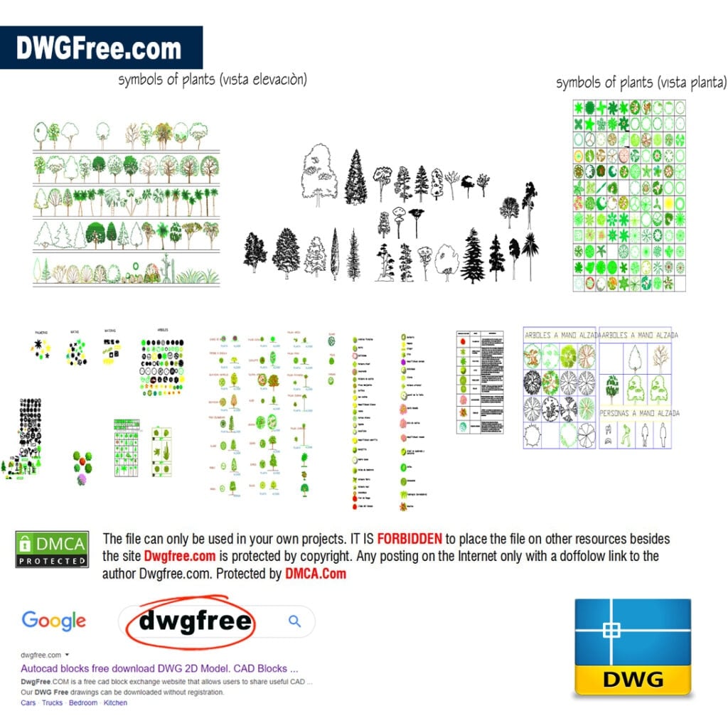 2D Plant Blocks Library Free: trees, plants, bushes AutoCAD