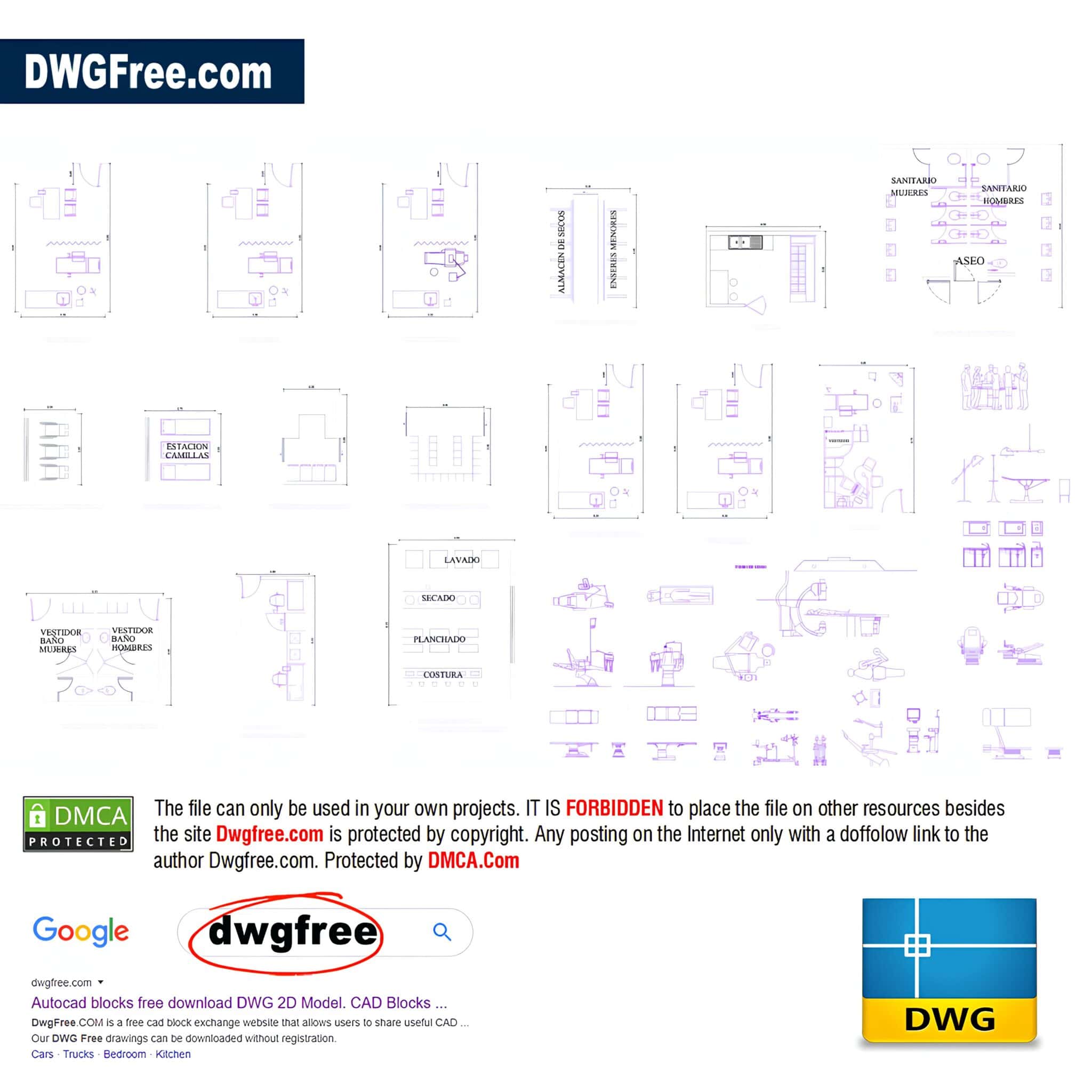Drawing Office furniture blocks CAD 2D DWG file download.