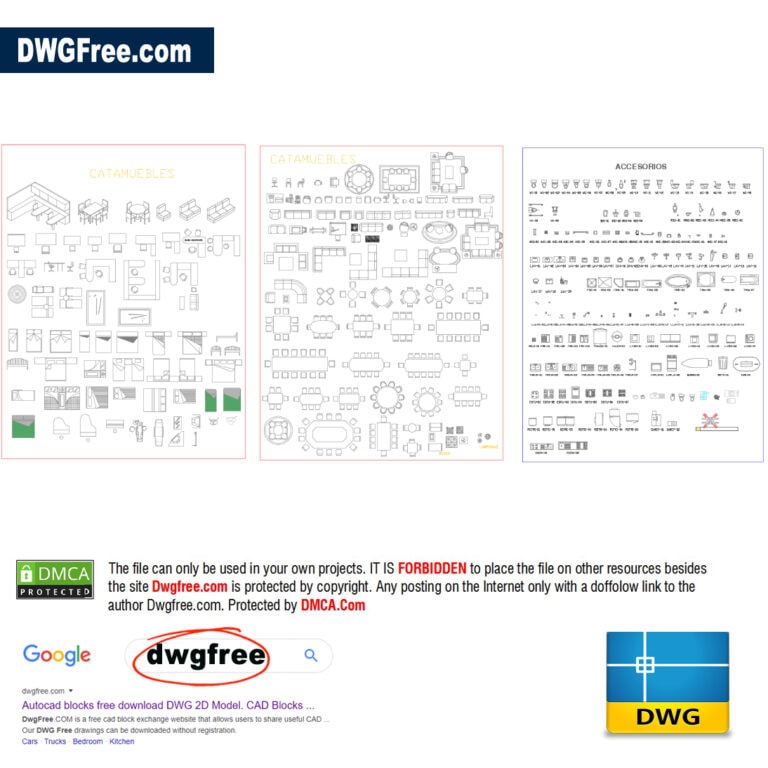 Various furniture blocks CAD 2D DWG file download Free.